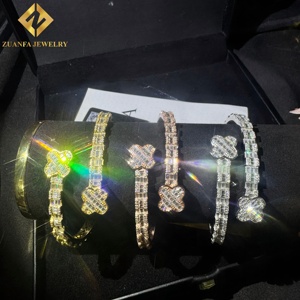 Lucky Four Leaf <b>Clover</b> DVVS1 moissanite <b>bracelets</b> bangles Baguette Pave Setting 925 silver bangle <b>bracelet</b> - Product Image 6