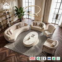 Ensemble de canapés de luxe italiens modernes incurvés en bouclette, en forme de C, en tissu velours et laiton, pour projet de villa, personnalisation complète de la maison