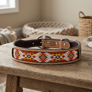 Fabricante directo Mayorista Collar de perro de cuero genuino con cuentas Tallado a mano Remache sólido Venta caliente Todos los tamaños Correas para mascotas - Product Image 2