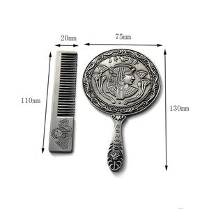 Old Fashion Decorative Hand Held Bronze Vintage Antique Vanity Cosmetic Compact Makeup Mirror - Product Image 6