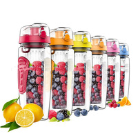 Bouteille d'eau en plastique Tritan avec infuseur à fruits, sans BPA, infuseur à citron, bouteille d'eau avec filtre