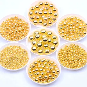 Perlas Redondas de Plástico ABS de oro y plata con agujero para pendientes, botón de joyería, fabricación de collares, decoraciones artesanales DIY