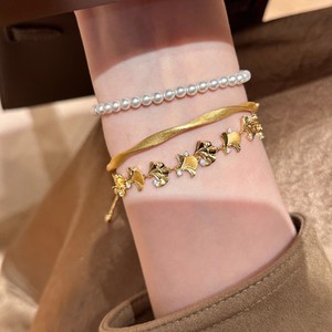 Pulsera de Plata de Ley 925 Chapada en Oro de 18k, Diseño Geométrico con Cuentas y Eslabones, Lista para Enviar, Venta al Por Mayor - Product Image 1