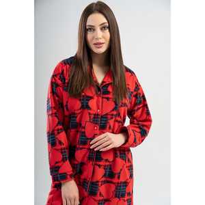 Tunique en polaire rouge pour femmes, robe de nuit décontractée à manches longues et douce - Product Image 4