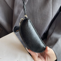 Porte-monnaie en cuir de vachette pleine fleur tanné végétal, mini pochette de rangement pour pièces de monnaie et clés, avec cordon rouge, en cuir véritable