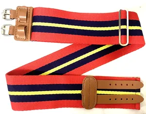 Woolen 3 inches Red Blue Yellow Stable Belt With Brown real Leather and Iron Buckle For UK Market