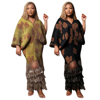 Robe longue plissée tendance style africain grande taille pour femme, col en V, manches chauve-souris amples, ourlet à volants, idéale pour les soirées, style Miyake