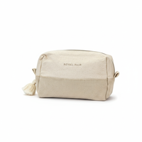 Trousse de Maquillage Grande en Toile Naturelle Personnalisée Royal Fair avec Fermeture Éclair, Pochette Cosmétique en Chanvre à Pompon pour Week-ends et Organisation de la Vanité