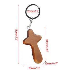 Wooden Handmade Pendant Handicraft Pine Holding Cross Keychain