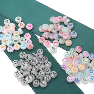 JC wholesale 100pcs/pack 4X7mm colourful oil drop love loose beads diy handmade accessories acrylic glow dark letter beads