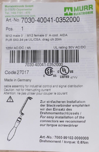 Plc Electronics M12 Interconnect Cle A-cod. อายดา 20 เมตร |   7030-40041-0352000 สำหรับสินค้าที่อยู่ในประกัน - Product Image 2