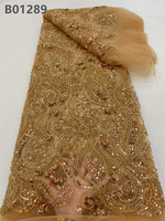 Tissu de dentelle perlée de luxe CHOCOO à prix d'usine, tissu de dentelle perlée brodé africain rouge pour mariage