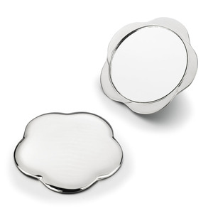 Custom Logo High Quality Silver Plated Petal Shape Hand Held Pocket Compact Mirror for Purse Girls Gifts Nickel Plated