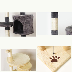 <span class=keywords><strong>Arbre</strong></span> à <span class=keywords><strong>chat</strong></span> moderne et élégant en bois et maison à gratter plate-forme de tour de poteau de divertissement avec peluche pour chatons - Product Image 6