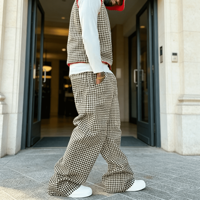 Ensemble de survêtement deux pièces pour homme, style streetwear Y2K, avec gilet sans manches à motif pied-de-poule et pantalon ample, personnalisable avec logo