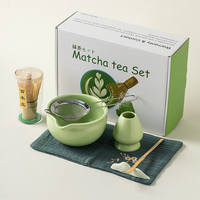 Ensemble d'outils de démarrage pour le thé matcha avec bol en céramique de style japonais personnalisable avec logo, fouet en bambou et tamis en acier inoxydable