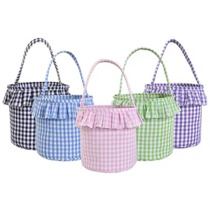 Personalized Easter Gingham Tote Basket For Storing Hunting Eggs For Easter Parties Easter Baskets Are Customizable