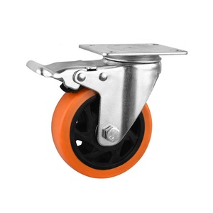 Low noise 4 inch orange pvc swivel caster wheel heavy duty quality universal wheel with brake