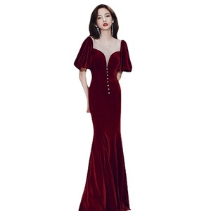 Women's Evening Gown Mermaid Long <b>Wine</b> Red <b>Velvet</b> <b>Dress</b> Sweetheart Neckline Natural Waistline Banquet Wedding Toasting <b>Dress</b> - Product Image 5