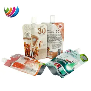 Laminated thermal sealing 7g suncream small sachet packaging custom printing 10g plastic liquid foundation packaging spout pouch