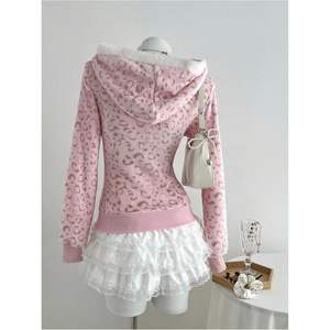 Sudadera con capucha y cremallera con estampado de leopardo personalizado para mujer, chaqueta ajustada de forro polar estilo Y2K para adolescentes - Product Image 2