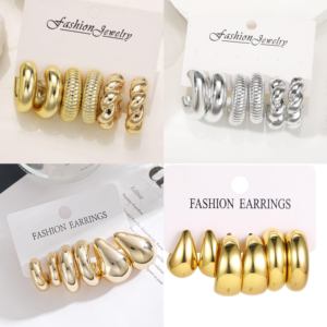 2025 nouveau créatif géométrique plaqué or rétro minimaliste Punk boucles d'oreilles ensemble vente chaude à la mode cerceau bijoux en plastique - Product Image 1