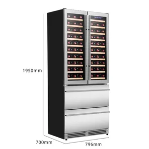 600L Triple Zone Double Door Built-In Compressor Wine And Beverage Cooler 100 Bottles 169 Cans Wine Cooler Fridge