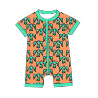 Pelele de Bambú Personalizado para Bebés, Estilo Occidental, Estampado de Ganado, Manga Corta, con Cierre para Niñas