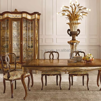 Ensemble de salle à manger rectangulaire de luxe de style baroque français, table à manger rectangulaire en chêne classique royal rétro, chaise de salle à manger