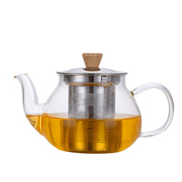 Théière en verre borosilicate de 600 ml avec infuseur en acier inoxydable, écologique, soufflée à la main, résistante au feu, pour café et thé en vrac