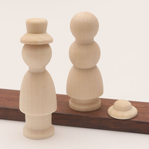 Muñecas de madera de color natural con sombreros, 18 cm, juguete educativo DIY para niños de 2 a 4 años. - Product Image 2