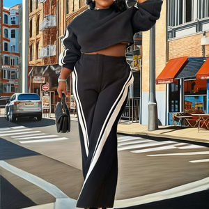 Conjunto de Dos Piezas para Mujer, Blusa Casual Sólida y Pantalones de Pierna Recta, Tejido de Verano, Ecológico y Transpirable - Product Image 2