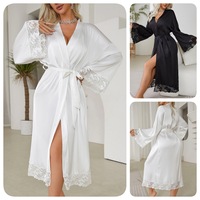 Bata de baño de malla de poliéster transpirable y refrescante para verano, camisón de longitud media, pijama elegante con cuello en V y lunares para mujer