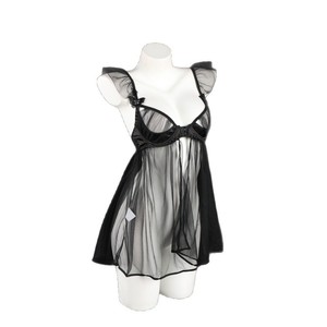 Chemise de nuit sexy en maille transparente, ajourée et respirante pour femme, sans manches, en mousseline, style uniforme - Product Image 4
