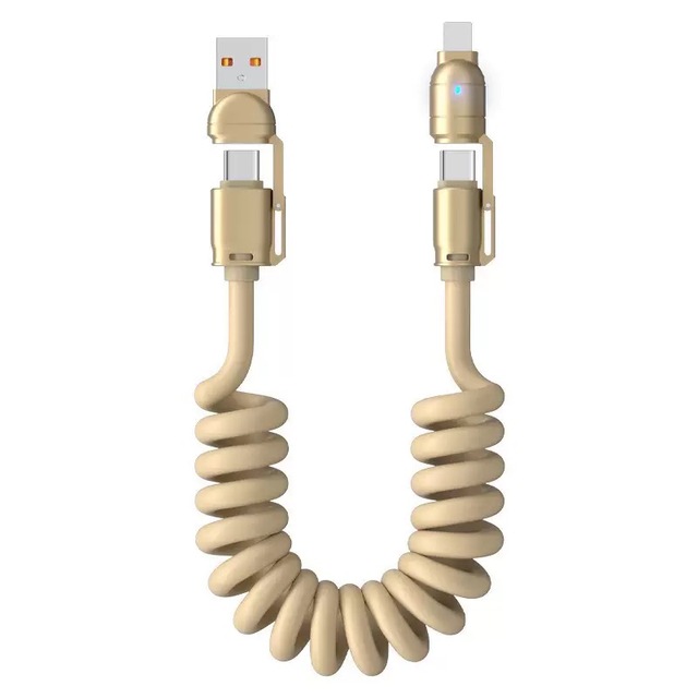 New Trending Retractable Coiled 65w 4 in 1 Spring Fast Charging Cable High Quality Usb c Cable for Various Devices