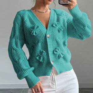 Suéter de Punto para Mujer, Nuevo Modelo Otoño/Invierno, Color Sólido, Manga Larga, con Lazo, Estilo Cardigan - Product Image 5