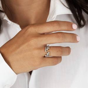 Elvora Gems Solid Gold Diamond Engagement <b>Ring</b> 0.31 Ct Rhodium Plated Double Prong Setting IGI Certified <b>Stacking</b> Open Graduated - Product Image 6