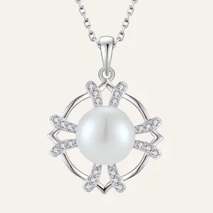 Fine Jewelry 925 Sterling Silver Diy Handmade Flower Shape Pendant Natural White Shell Pearl Necklace For Women