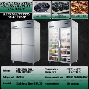 Congélateur vitrine en acier inoxydable de qualité alimentaire à 2 portes, 900 L, avec porte en verre, pour supermarchés, pour le stockage des aliments - Product Image 3