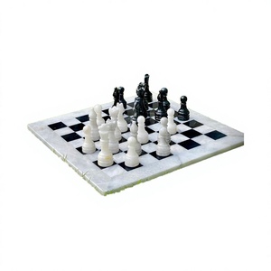 Jeu d'échecs en marbre fait main, style Art Déco, plateau rectangulaire, décoration de table pour salon, cadeau de mariage - Product Image 3