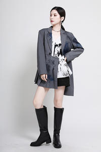 Chaqueta plisada con estampado de tinta de estilo nacional para mujer, diseño original con estampado de diseño irregular - Product Image 6