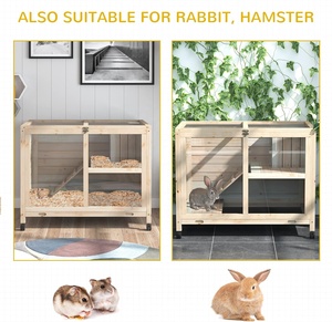 Roues pour cage à lapin en bois, verrouillables, accès supérieur multi-niveaux, plateau amovible en acrylique, toit ouvrant, intérieur/extérieur - Product Image 6