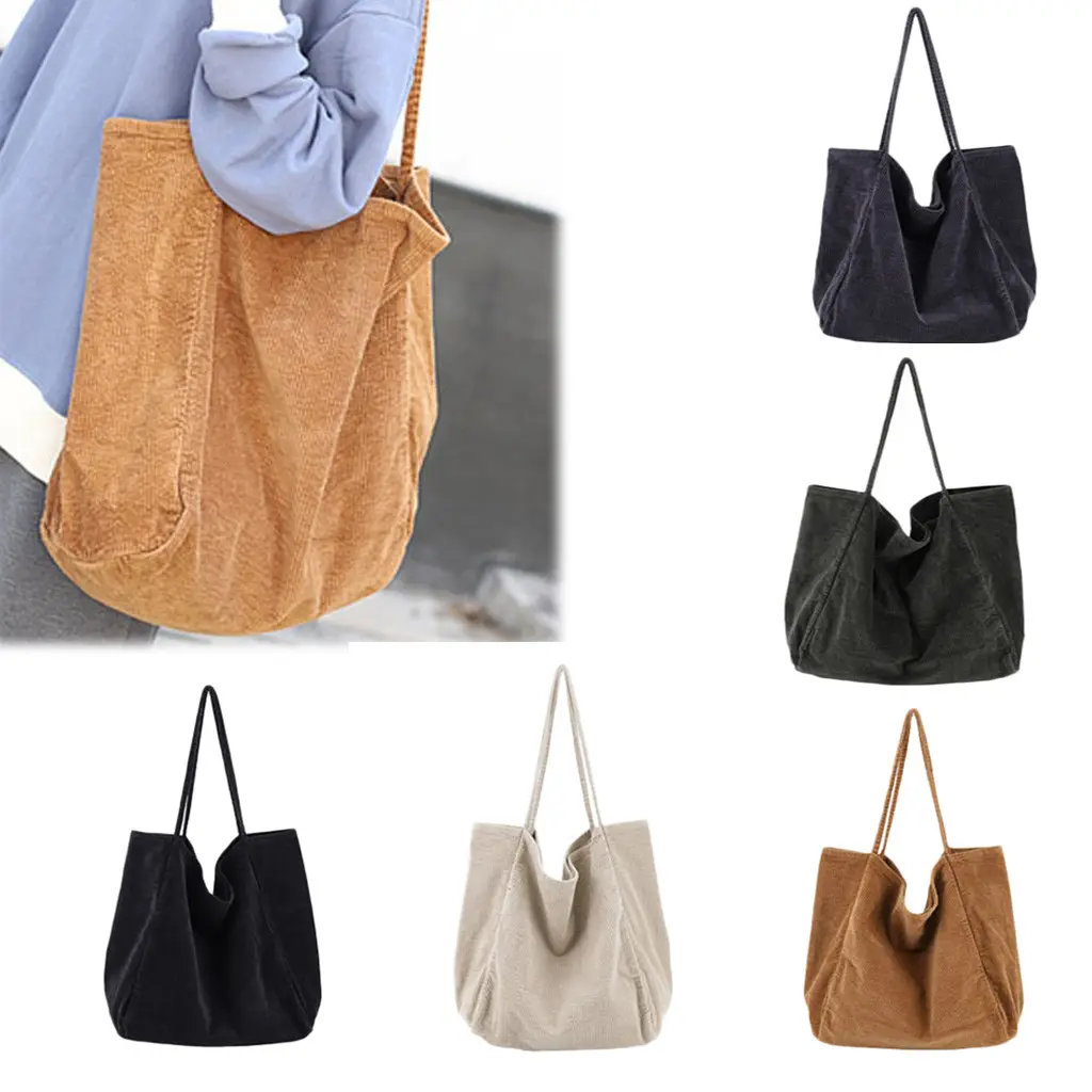 HOT SELLING Fashion Large Capacity Women Handbag Shoulder Bags Korean Casual Tote Purse Green Corduroy Shopping Bag