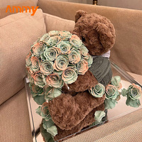AM-PFE78 Boîte en acrylique de luxe, idée cadeau pour la fête des mères, roses éternelles, ours en peluche, seau à roses éternelles, rose éternelle pour la Saint-Valentin