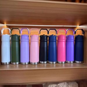 Bouteille d'eau isotherme personnalisée en acier inoxydable pour sport en extérieur, 22 oz et 18 oz, avec couvercle à paille et poignée portable - Product Image 6