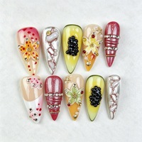 Ongles à presser jaunes et roses, 10 pièces, faits à la main, tailles variées, motifs mignons fleurs, coquillages, étoiles de mer, personnalisables