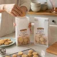 Sac en papier kraft recyclable pour boulangerie, emballage de biscuits et snacks, avec fenêtre givrée, fermeture à lien métallique, fond carré, impression de logo personnalisé, ensemble pour boutique