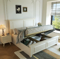 Tempat Tidur Kayu Solid Mewah Ringan Gaya Italia, Tempat Tidur Utama Rumah Tangga Ukuran Kecil Warna Putih, Tempat Tidur dengan Penyimpanan