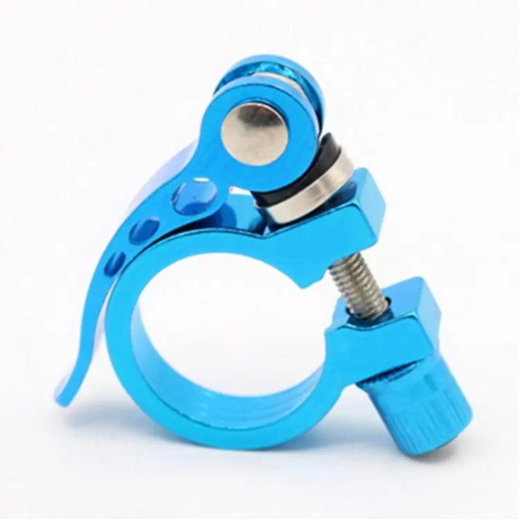 Custom CNC turning aluminium colorful bicycle cylinder seat height adjustable clamp with bicycle quick release bolt
