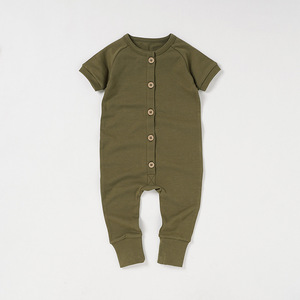 Romper bayi kasual, Jumpsuit lengan pendek penutupan kancing katun organik untuk perdagangan asing musim semi musim panas - Product Image 4